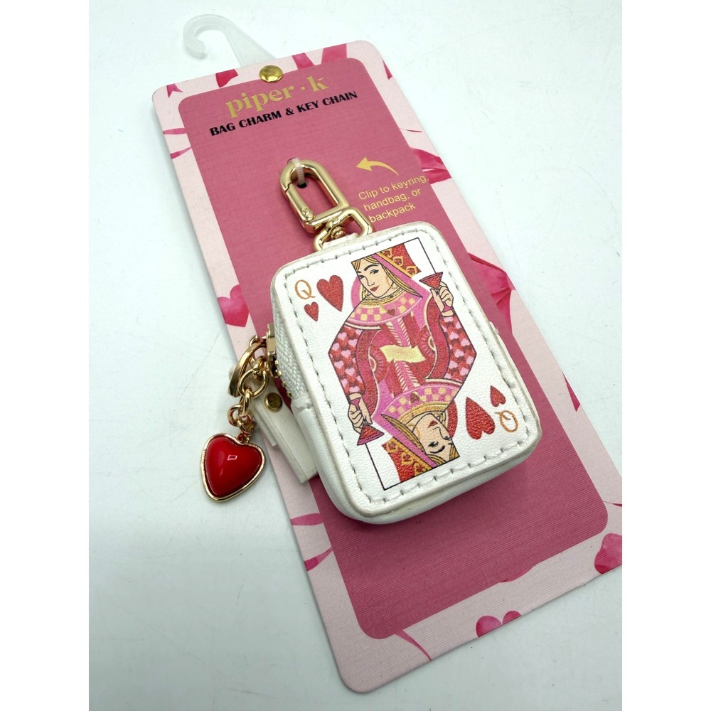 Piper K Queen Of Hearts Playing Card Bag Charm Key Chain Mini Pouch Coin Purse